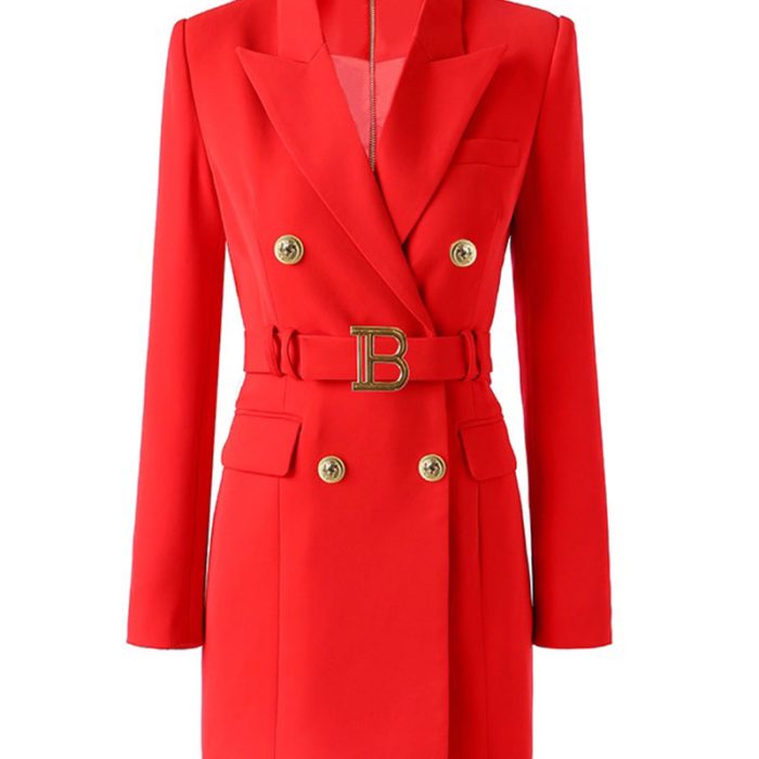 Red Double Breasted Blazer Dress