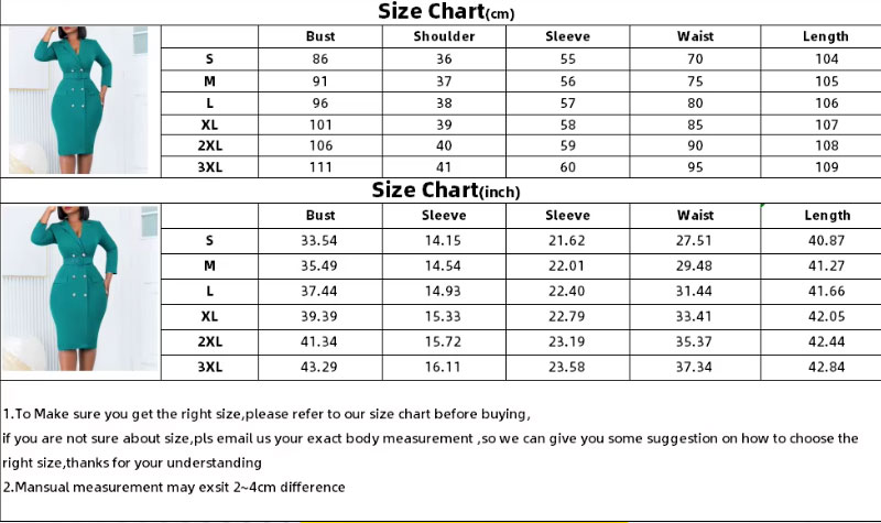 Plus Size Blazer Dress Chart