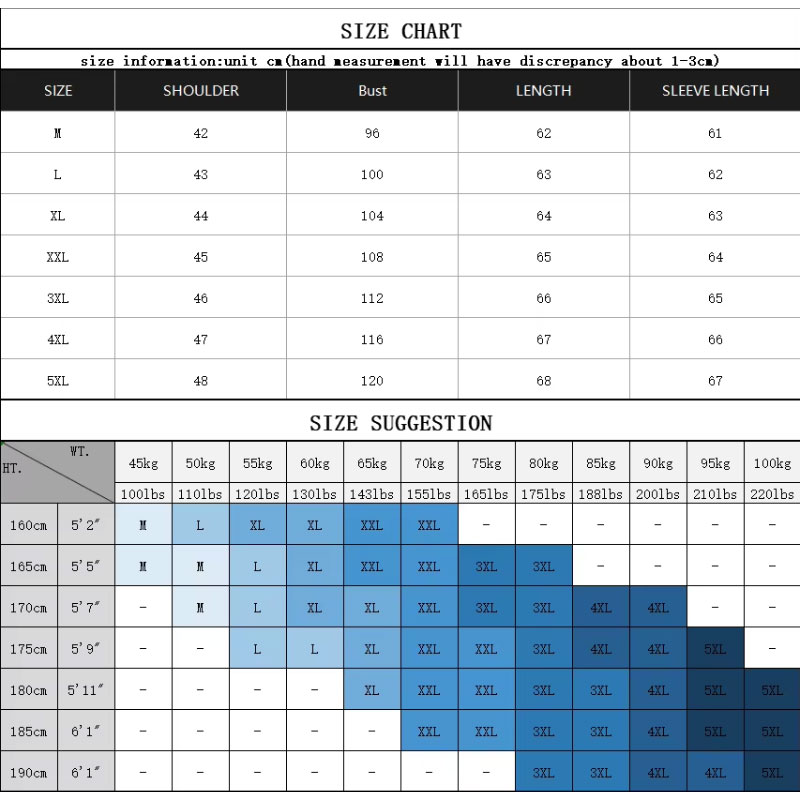 Avant-garde Fashion Cowboy Jacket Size Chart