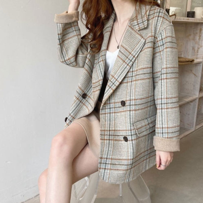 Brown Plaid Blazer Womens​
