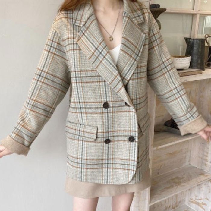 Brown Plaid Blazer Womens​ - Image 2