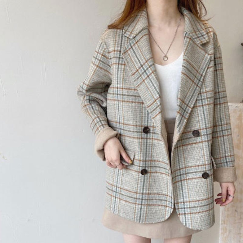 Brown Plaid Blazer Womens 