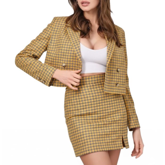 Yellow Plaid Skirt And Blazer