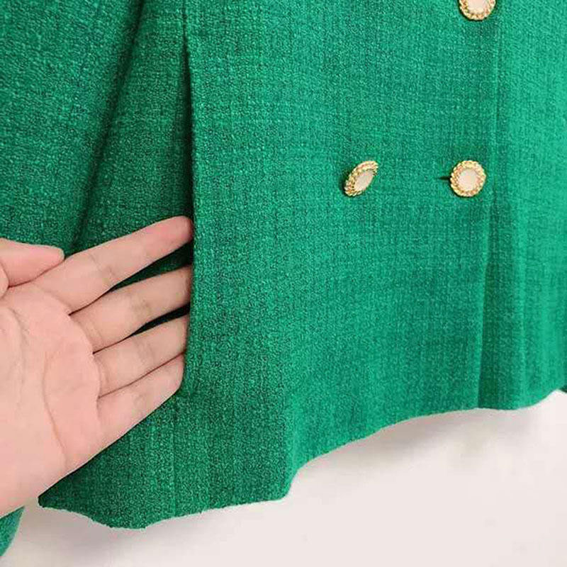 Women Green Plaid Blazer 