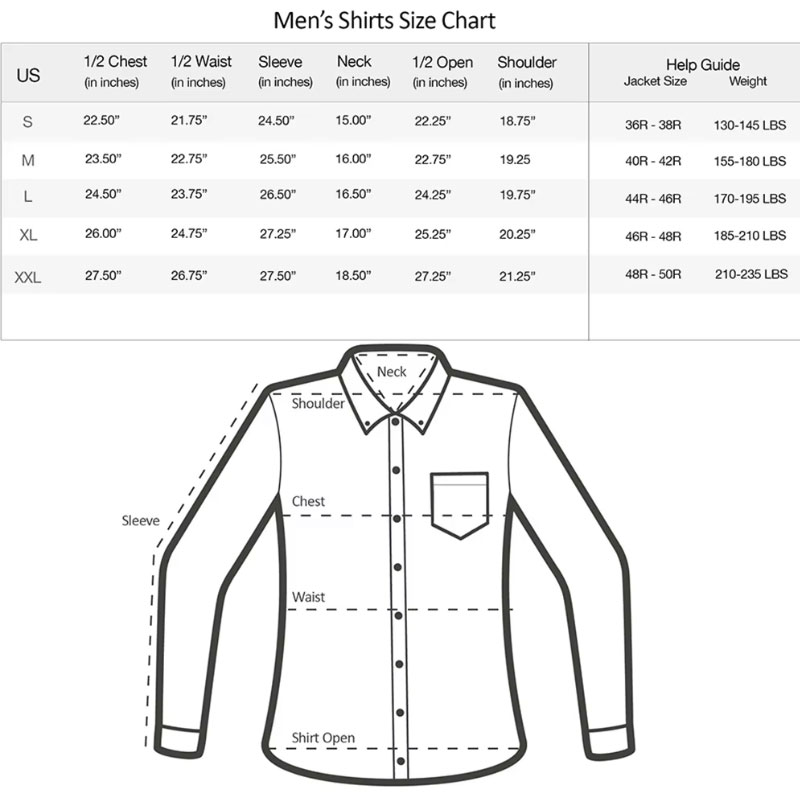 Mens Short Sleeve Dress Shirts Size Chart