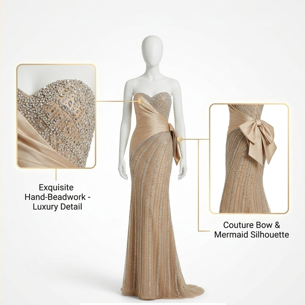 Golden Colour Wedding Gown Details